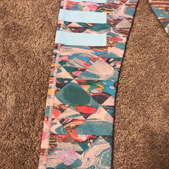 Adidas multi color blue pink XS striped leggings - Picture 8 of 10